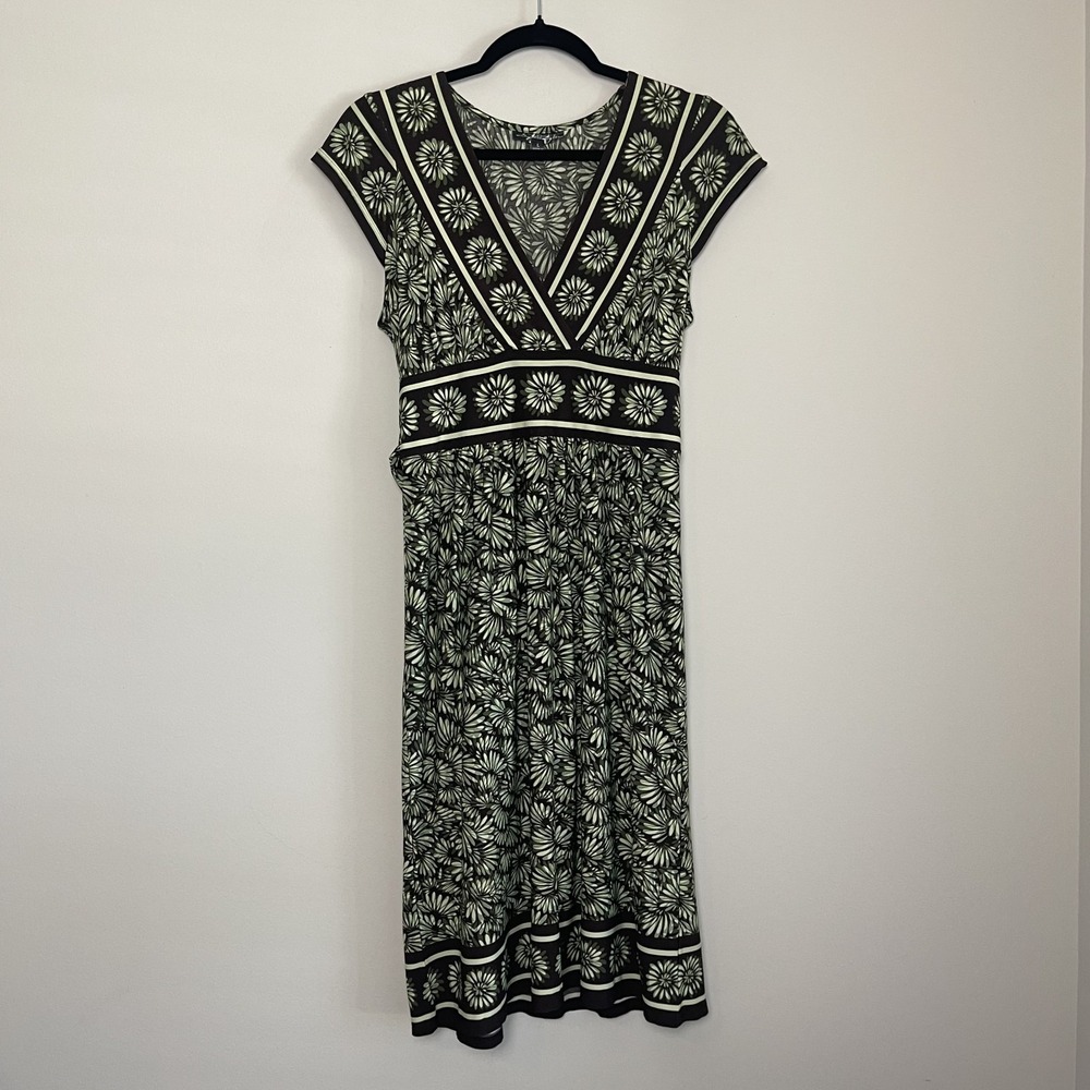 Vintage Style Floral Midi Dress Daisy‎ Print Empire Waist Boho Y2K Tuscan Sz L